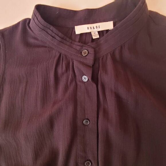 Anthropologie Ro & De Women's Half-Placket Cold Shoulder Blouse Black Medium - Picture 9 of 13